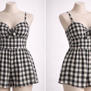 American Eagle Outfitters Black and White Plaid Romper